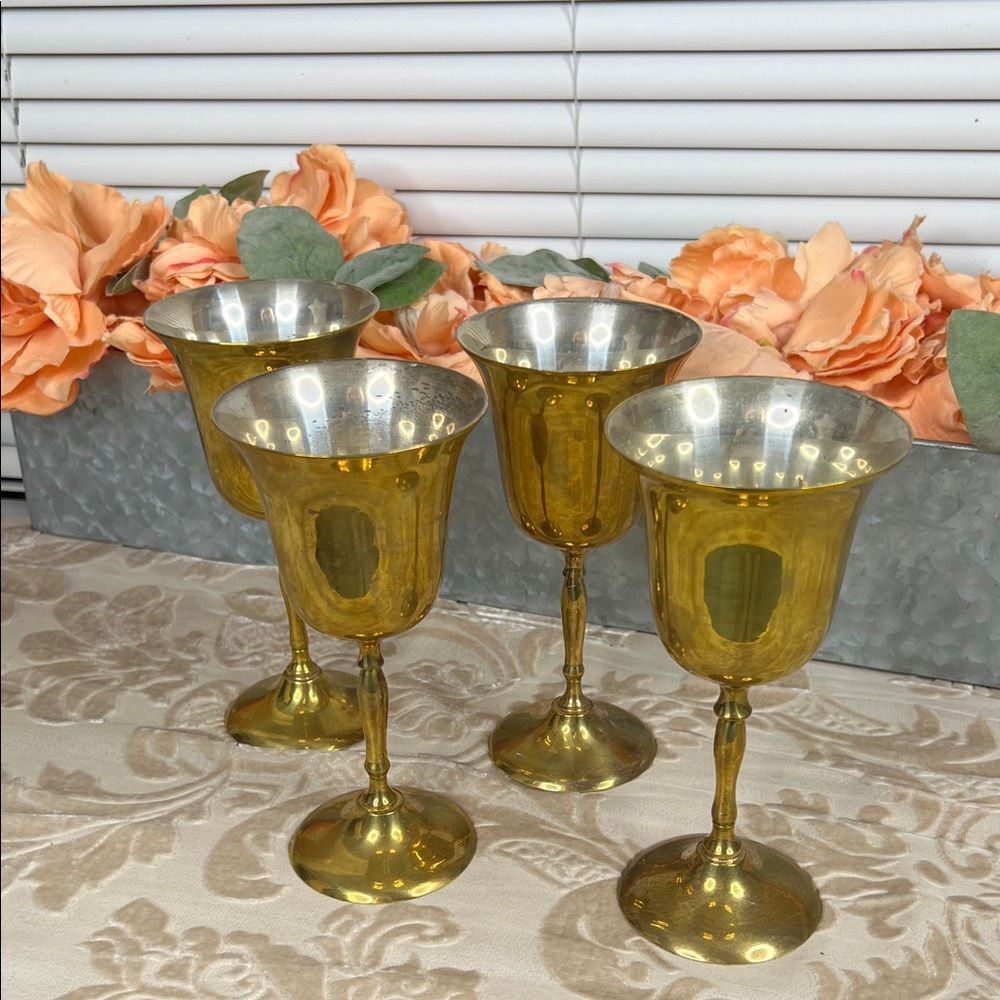 Vintage Brass Wine Goblet Set of 4